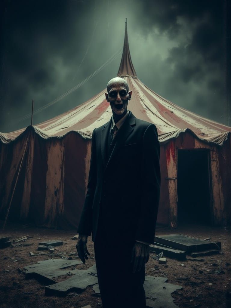A Tall, Dark Figure Stares at the Circus Tent with Suspicion