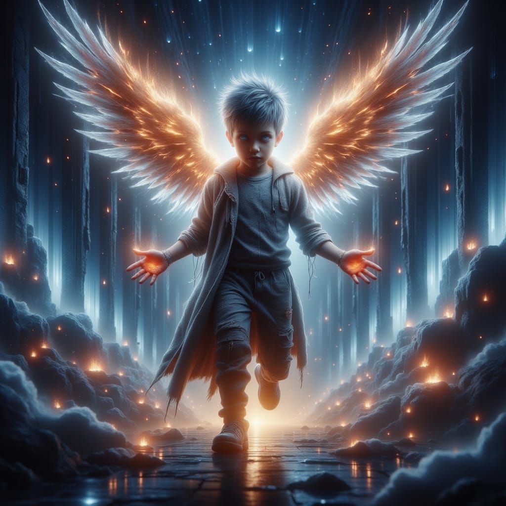 Young Boy Angel with Heavenly Aura in Hyper Realistic 8K