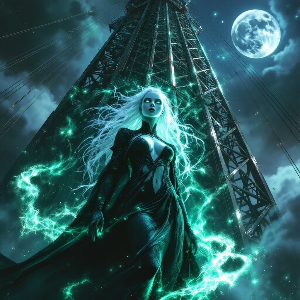 Mysterious Sorceress in Space Elevator Shadows