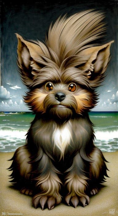 Surreal Cartoon Sasquatch Terrier in Earth Tones