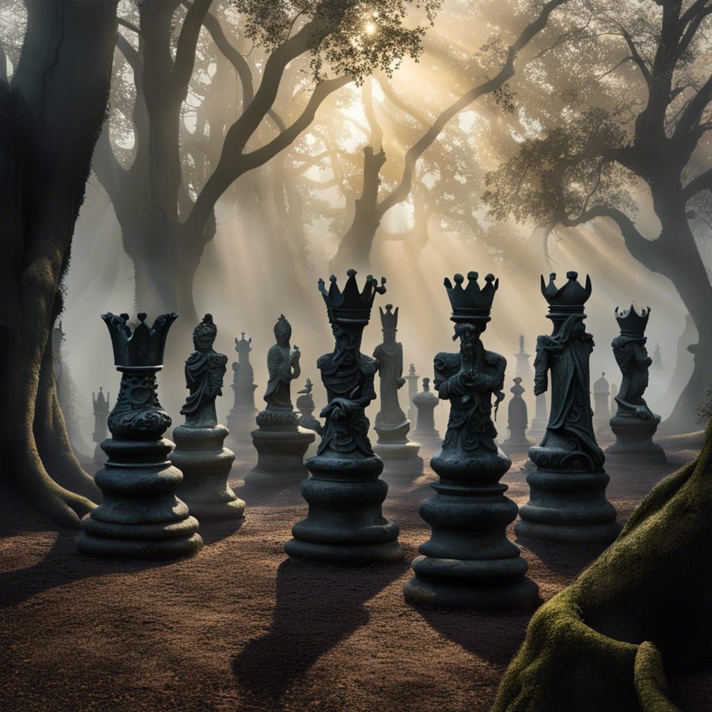 Mystical Life-Size Chess Game in Fantasy Forest