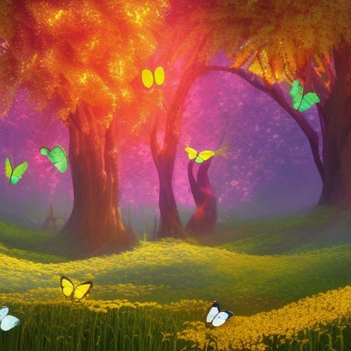 Vibrant Butterflies Dance in a Golden Spring Wonderland