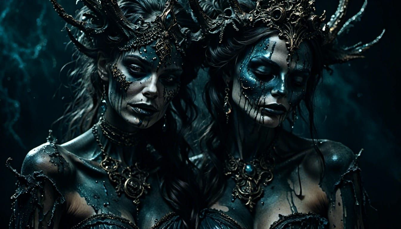 Elegiac Mermaids: Dark Ocean Village in Decay