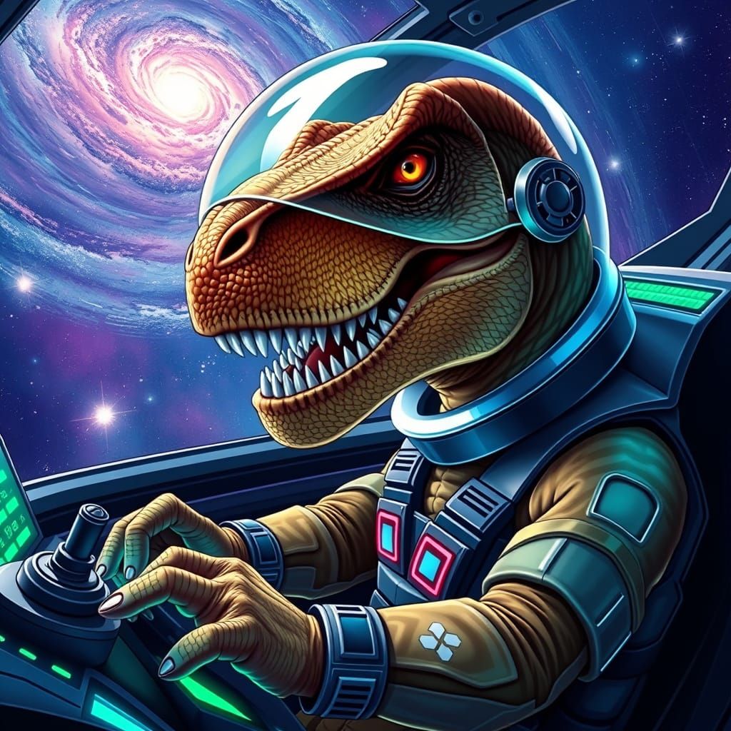 Futuristic T-Rex Pilot in Space