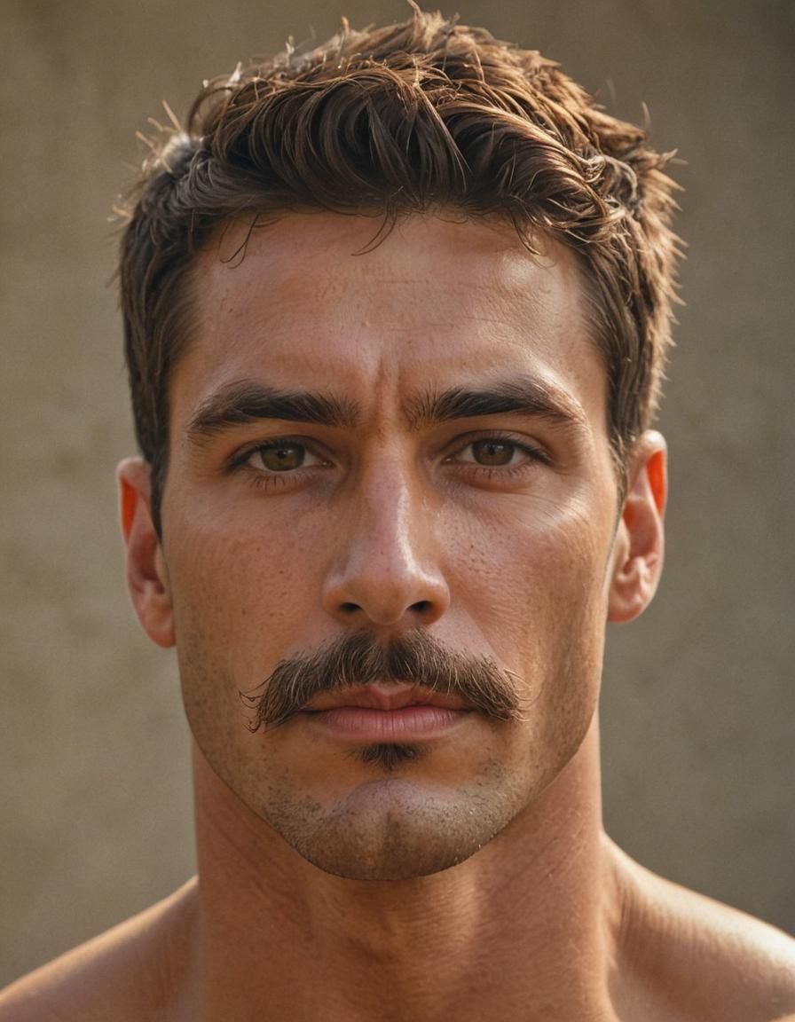Photorealistic Muscular Man with Chevron Mustache