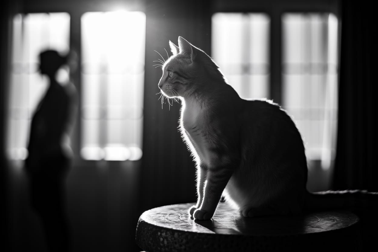 Dramatic Black and White Cat Portrait