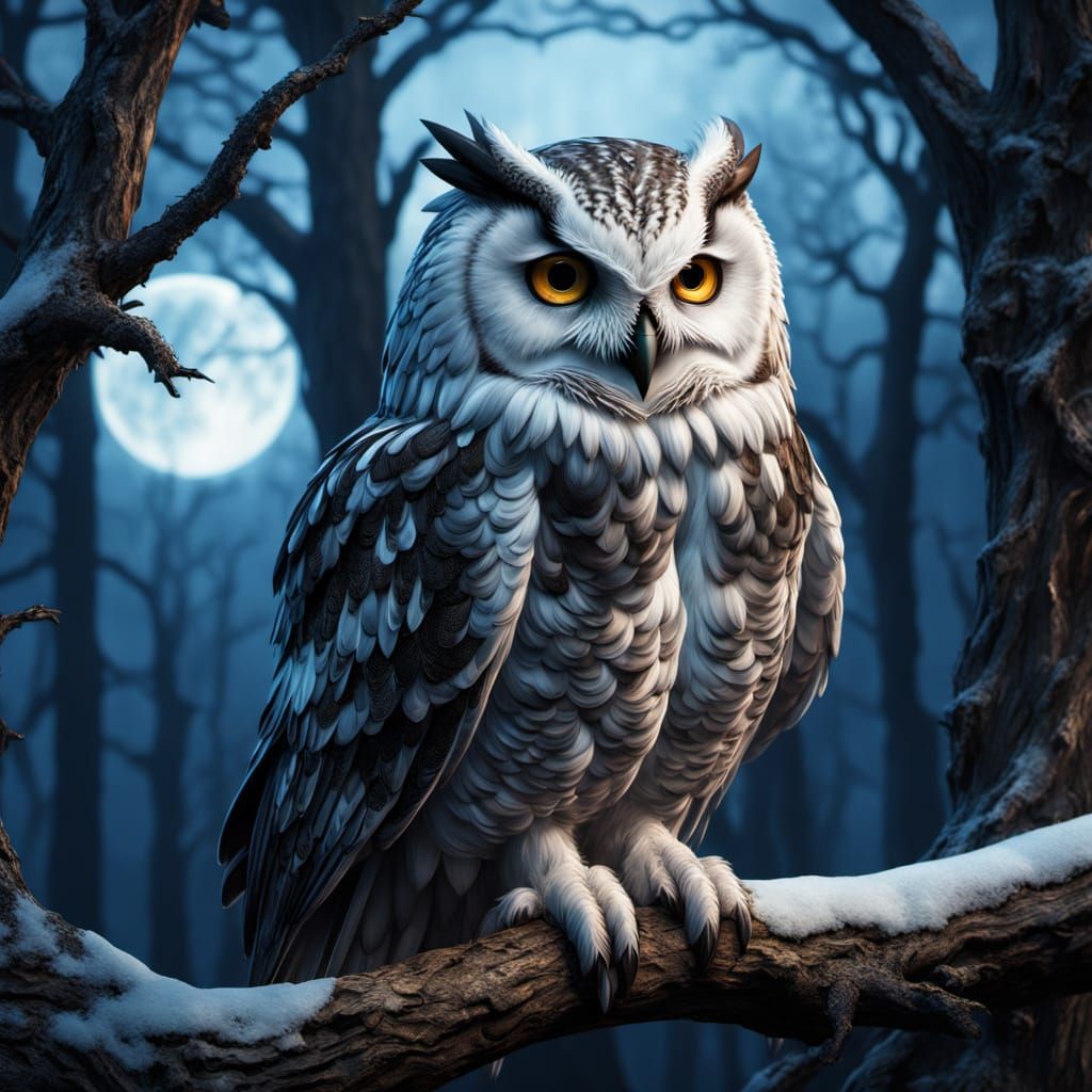 Moonlit Snow Owl in Gothic Romanticism Style