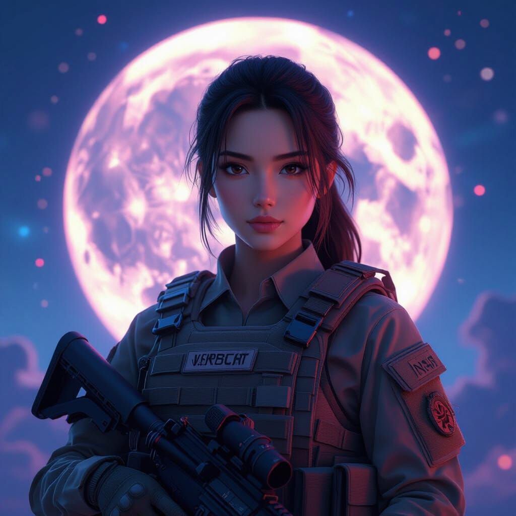 Anime Soldier Under Neon Moon: 3 Variants