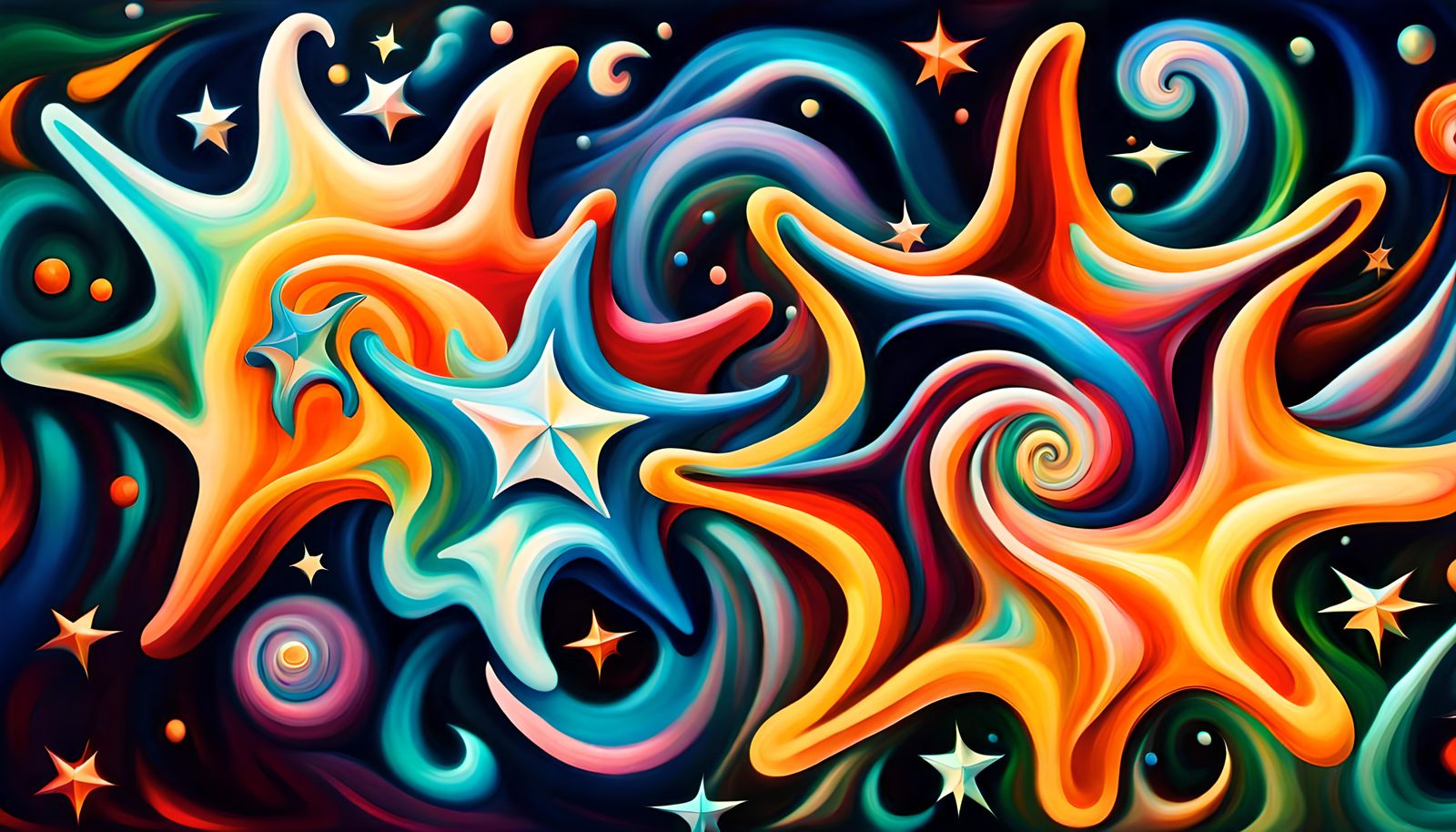 Iridescent Plasma Maelstrom of Newborn Stars, Impasto Oil Pa...