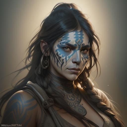 Neolithic Woman Portrait in Hyperdetailed Digital Art