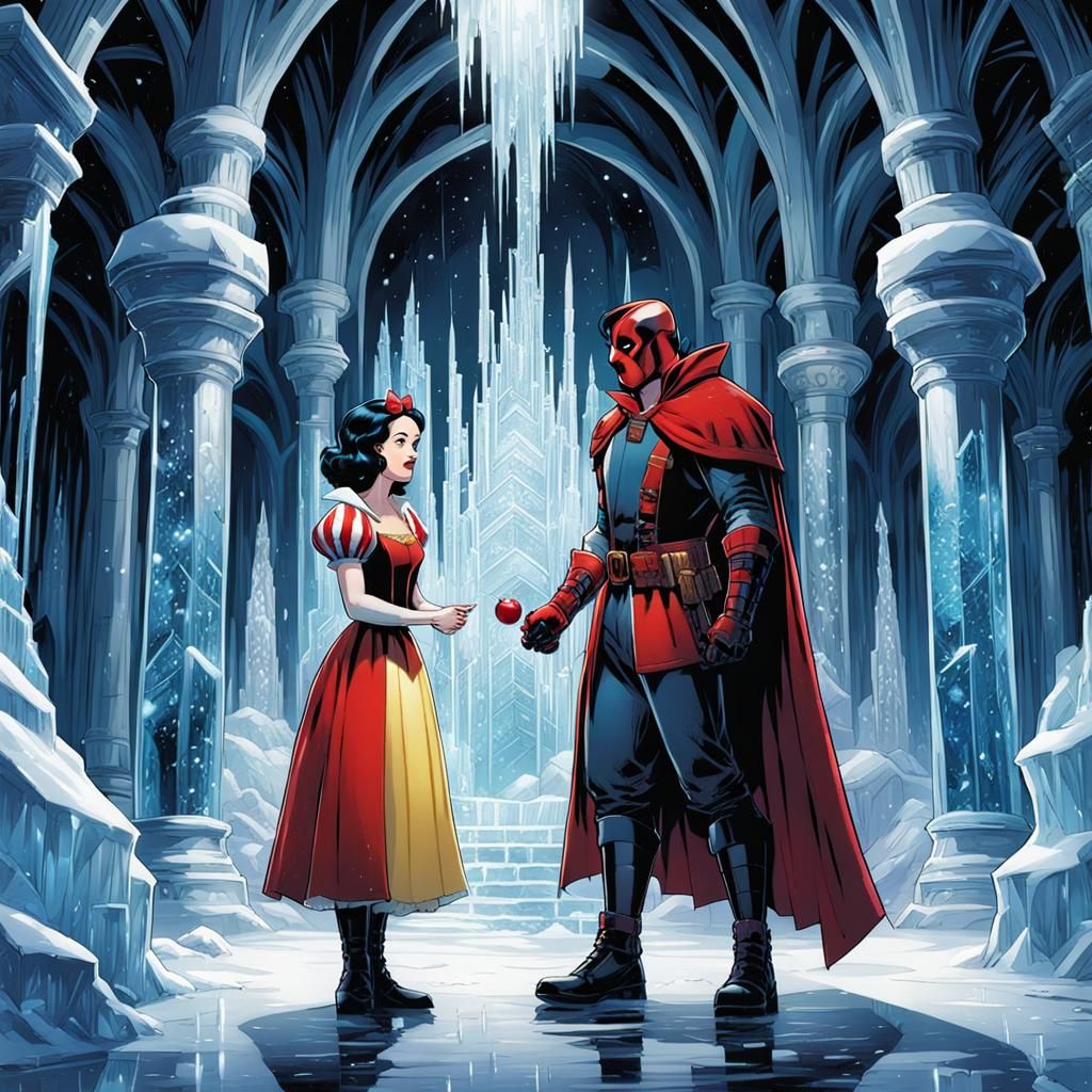 Deadpool and Snow White in Ice Palace Comic Art