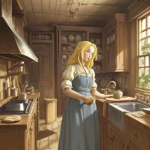 Pretty goblin girl cooking