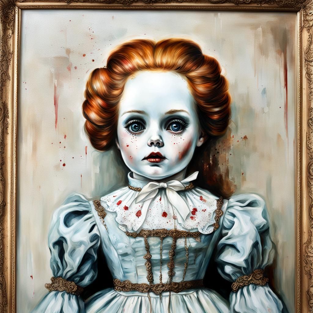 Creepy Porcelain Doll in Horror Painting