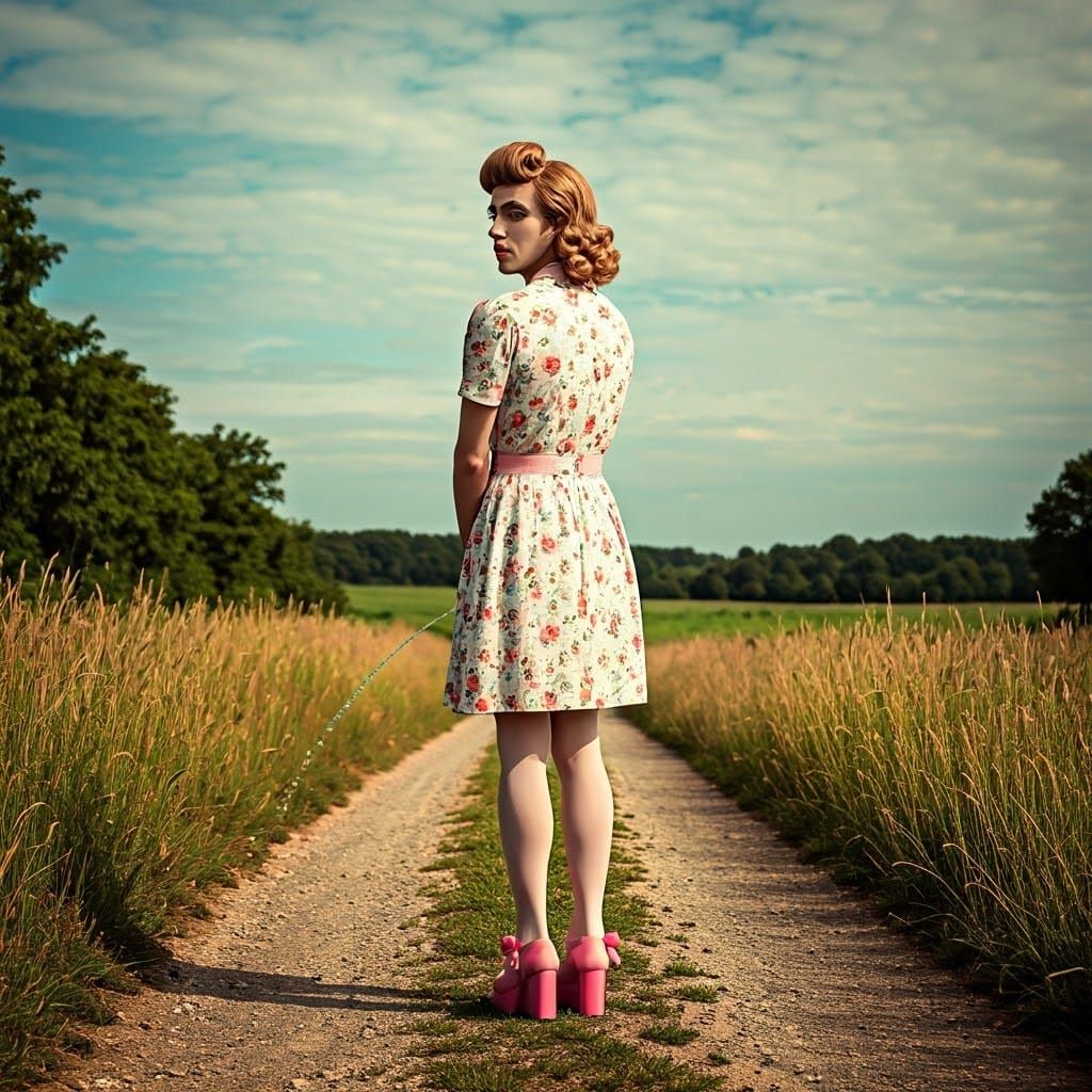 1950s Housewife in Flowery Dress, Cinematic Film Still