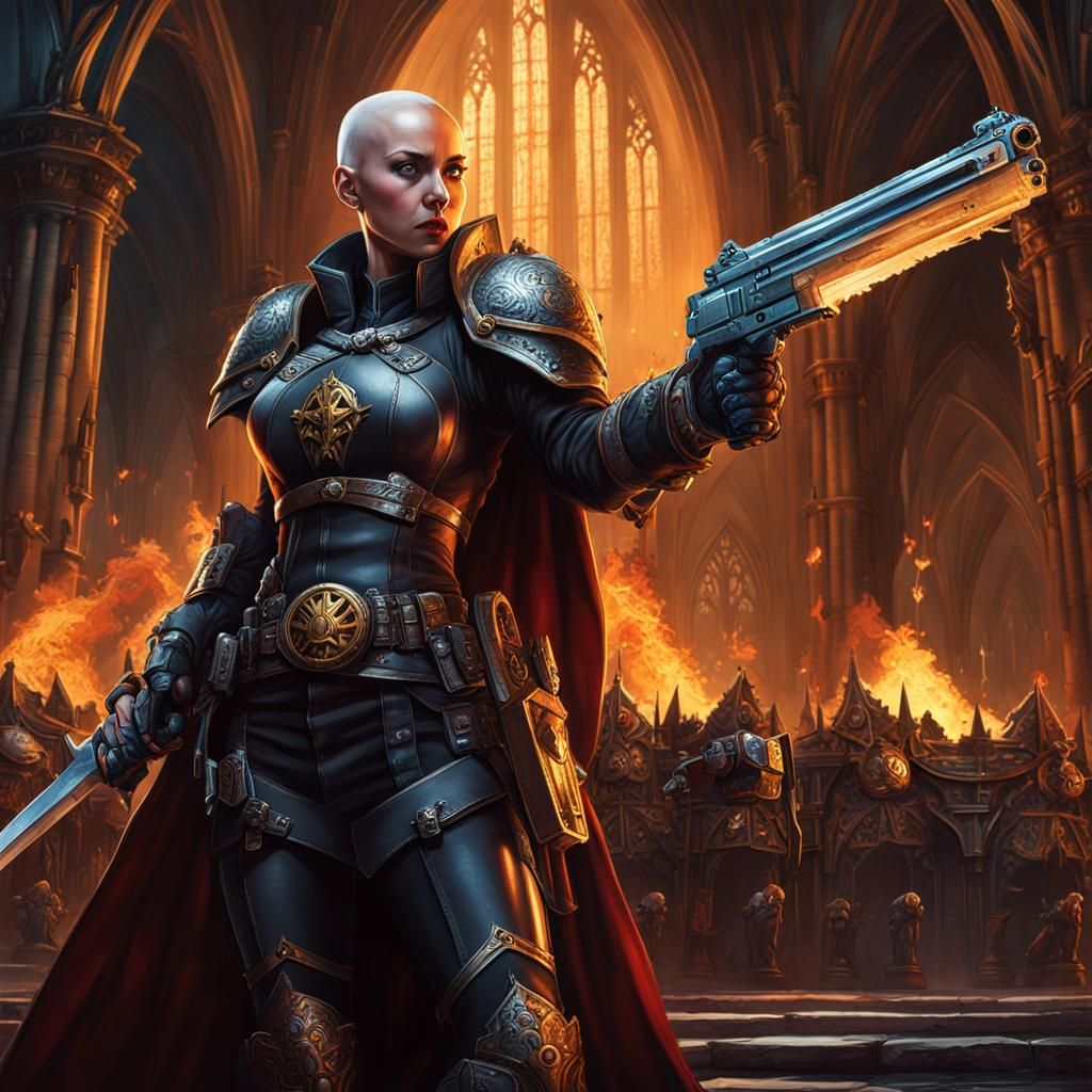 Sister of Battle in Burning Cathedral, Detailed Matte Painti...