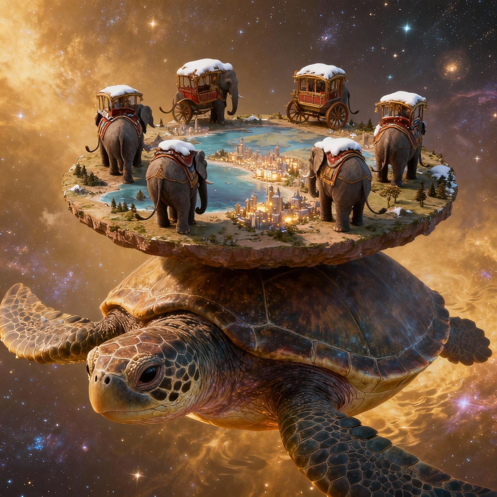 Fantasy World on Elephants Over Cosmic Turtle