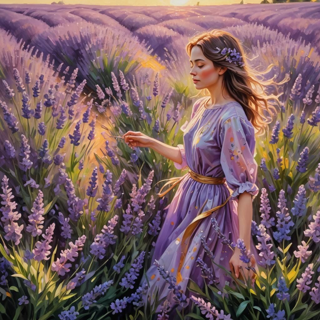 Lavender Field: Impressionist Oil Painting in Triadic Colors