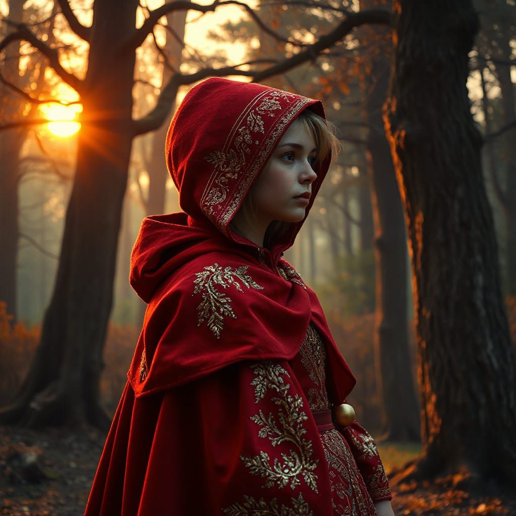 Little Red Riding Hood in Mystical Forest Portrait