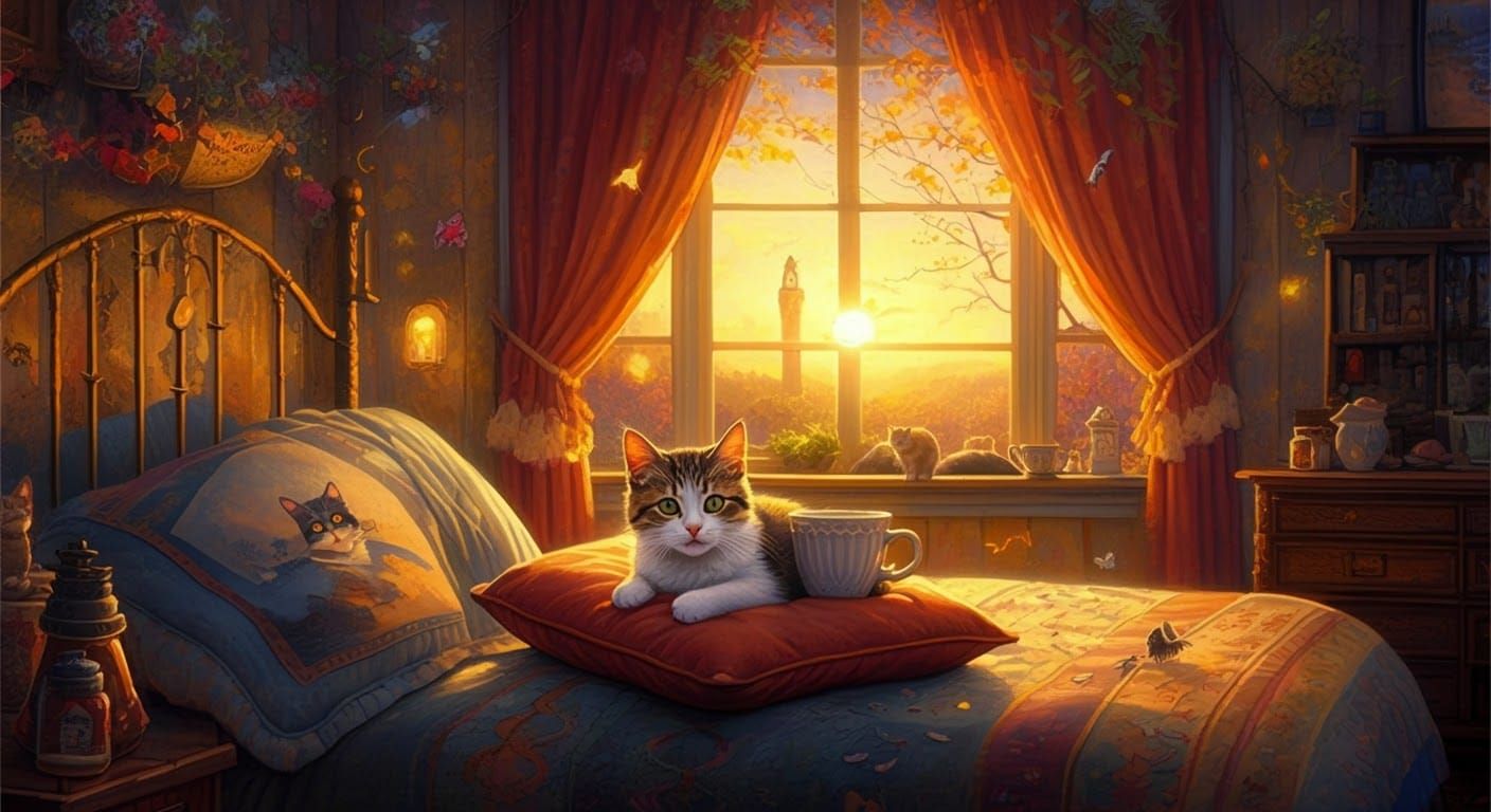 Ethereal Fantasy Cat at Golden Hour