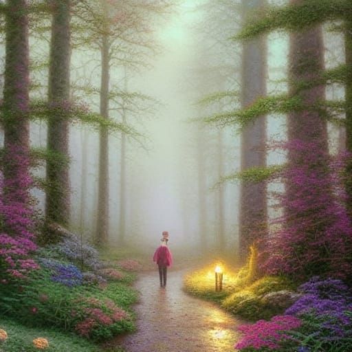 Ethereal Woods Scene in Thomas Kinkade Style