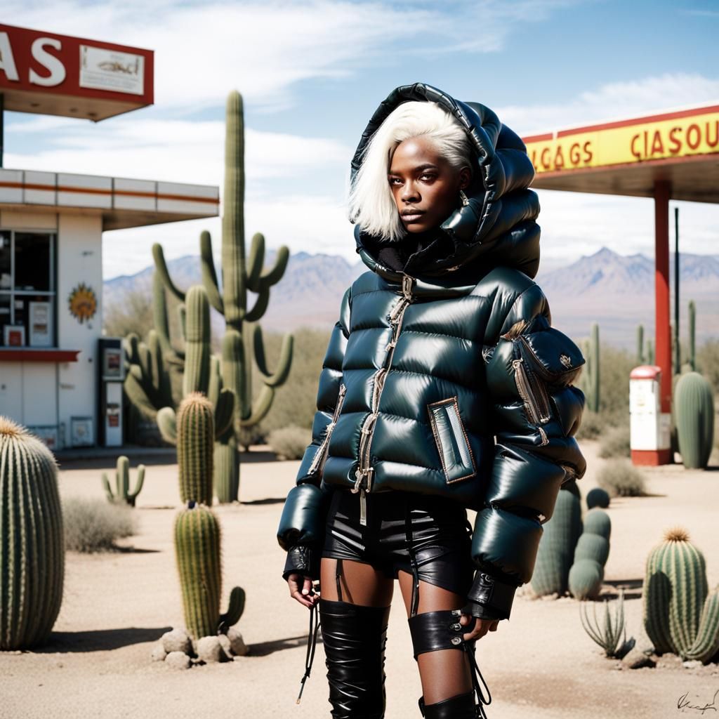 Model in Leather Costume in Desert Scene