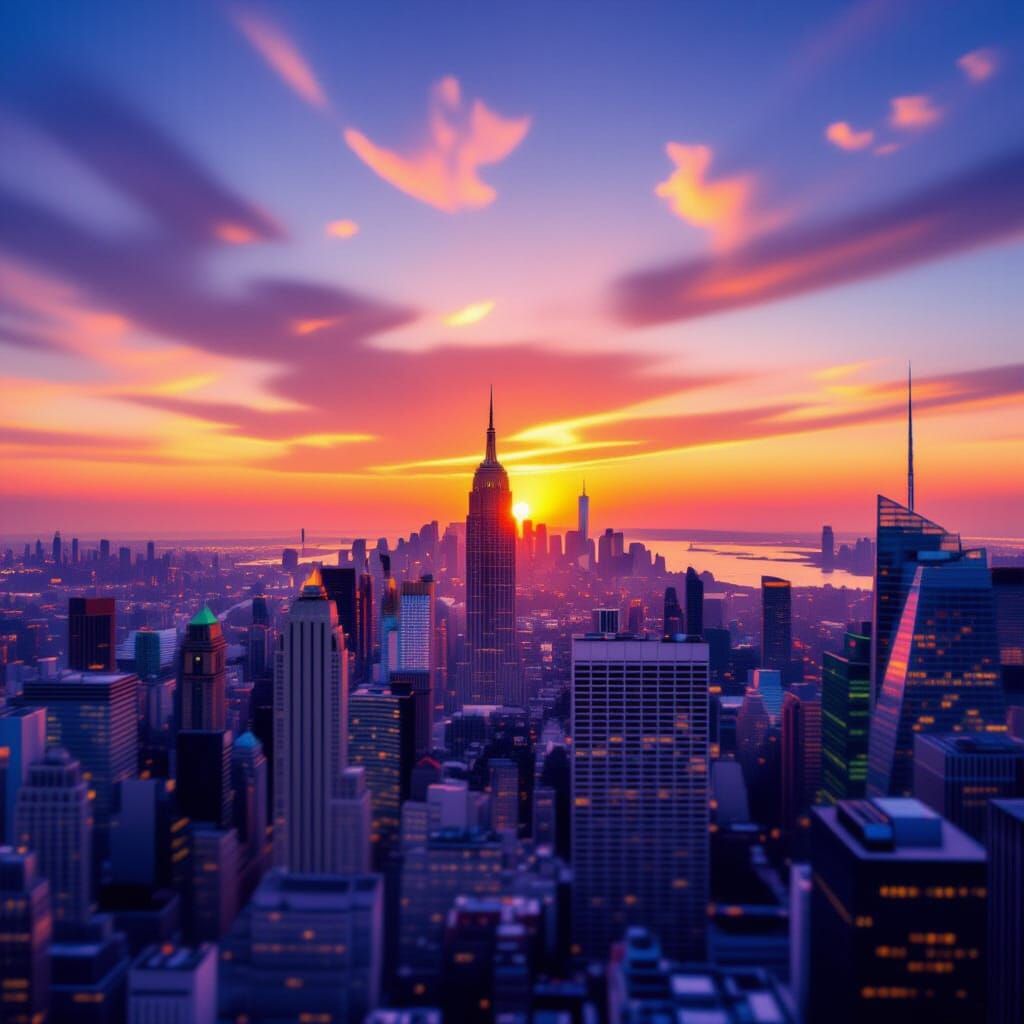 Vibrant Sunset Over Concrete Jungle Cityscape
