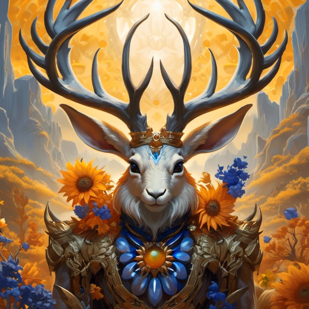 Crystal Jackalope of Moonstone, Sunstone, and Lapis Lazuli