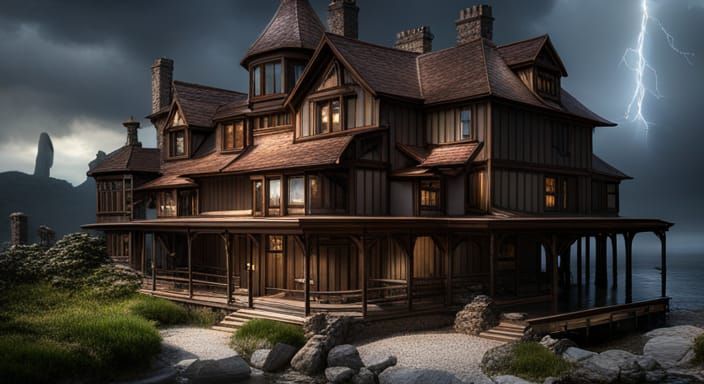 Lake House Storm in Detailed Matte Painting