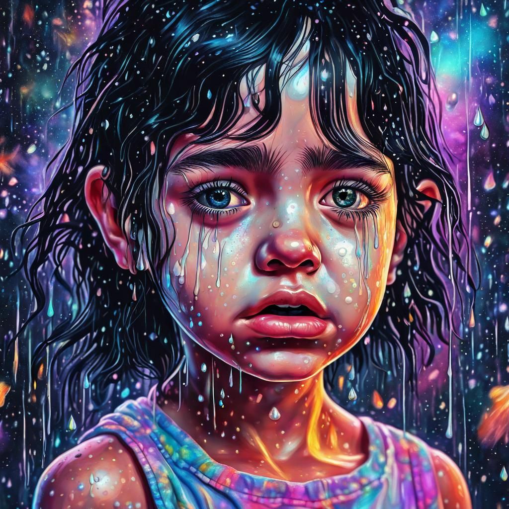 Crying Girl: Holographic Astral Illustration