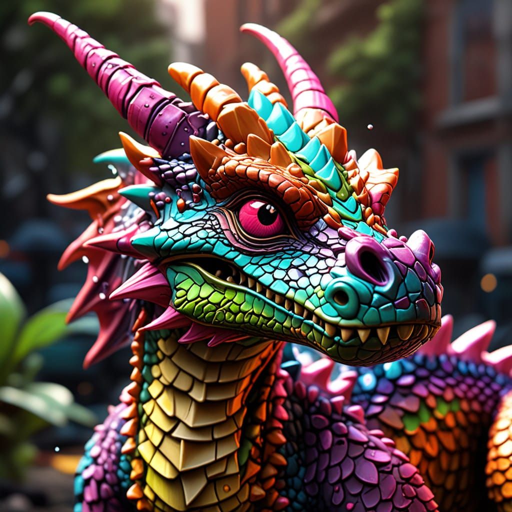 Dreamlike Dragon-Cherry Hybrid in Vibrant Surrealist Landsca...