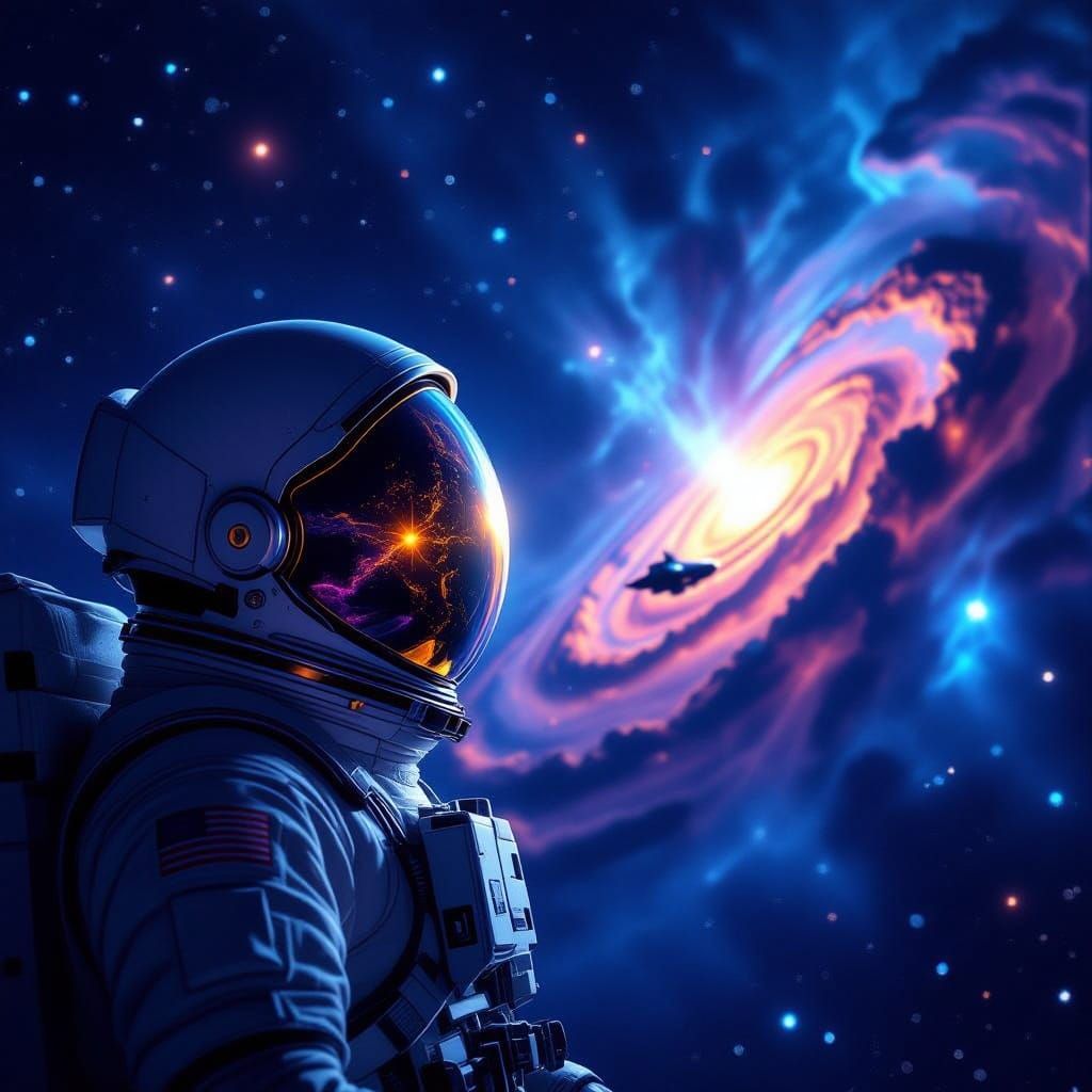 Astronaut Adrift in Cosmic Void, Nebula Reflection