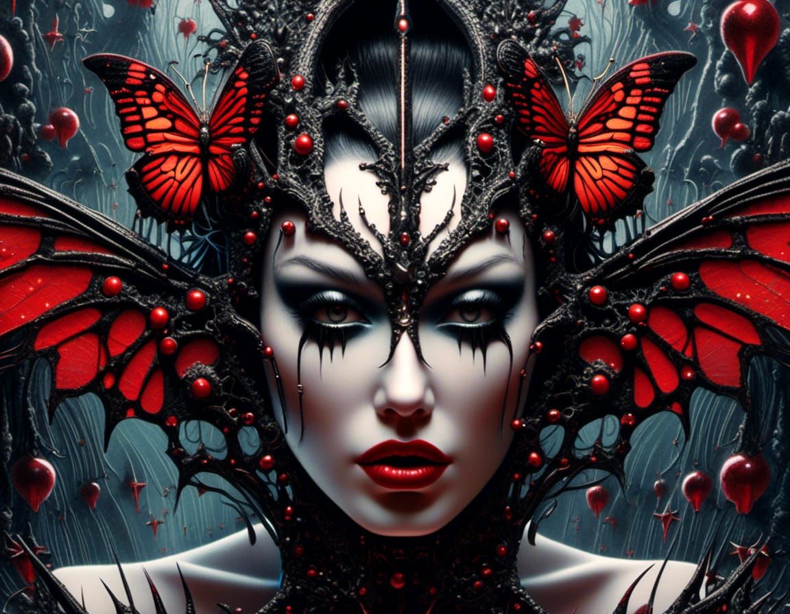 Gothic Vampire Woman with Butterfly Wings in 3D Depth Art