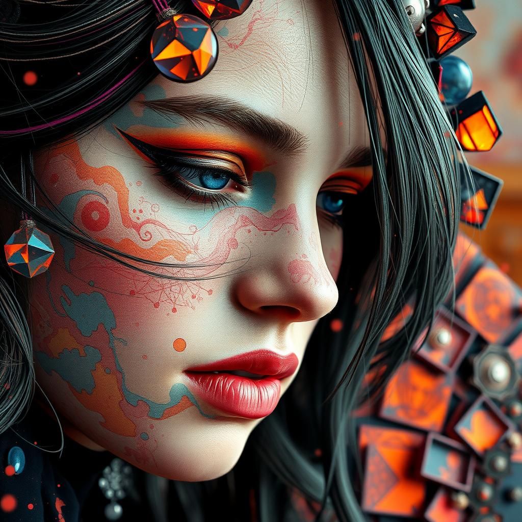 Fragmented Reverie: Hyperrealistic Portrait in Mixed Media