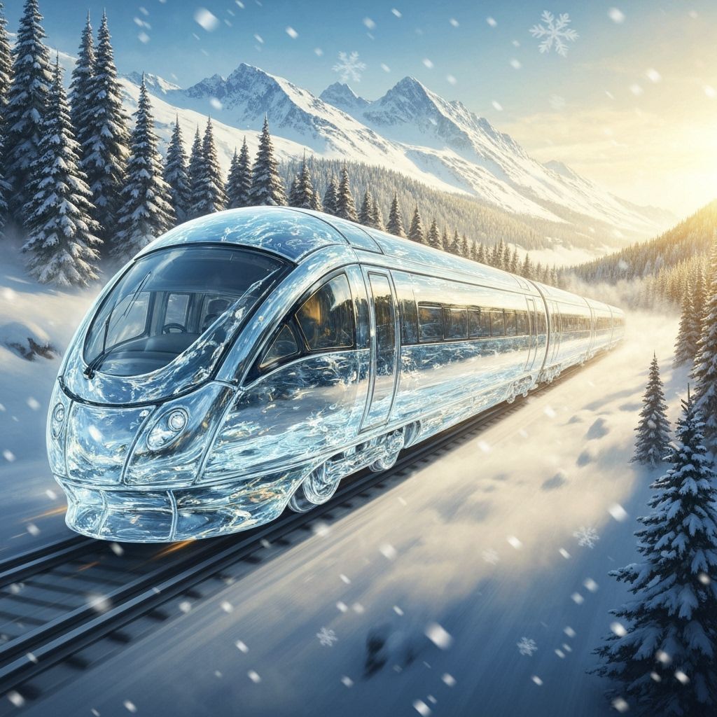 Liquid Train Speeds Through Snowy Mountains