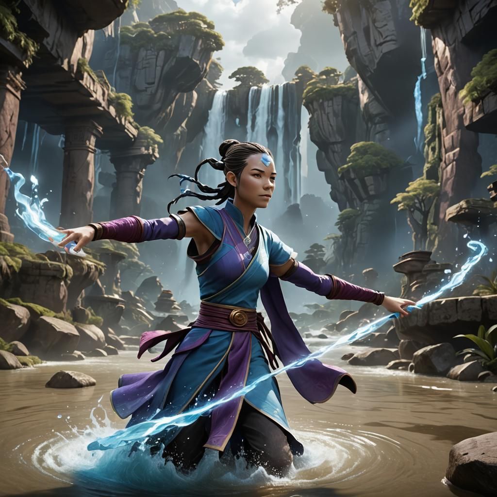 Waterbender in Blue and Purple Tunic