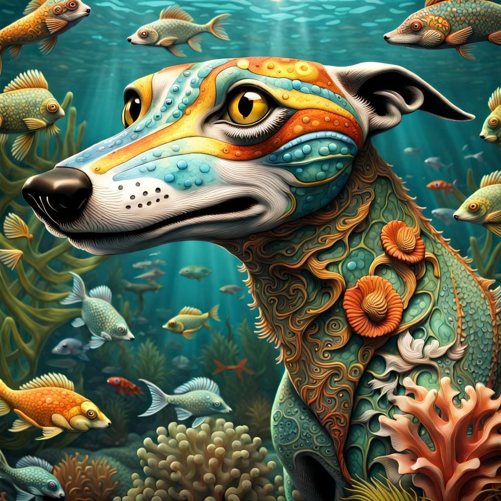 Underwater Greyhound Lizard Hybrid in 3D