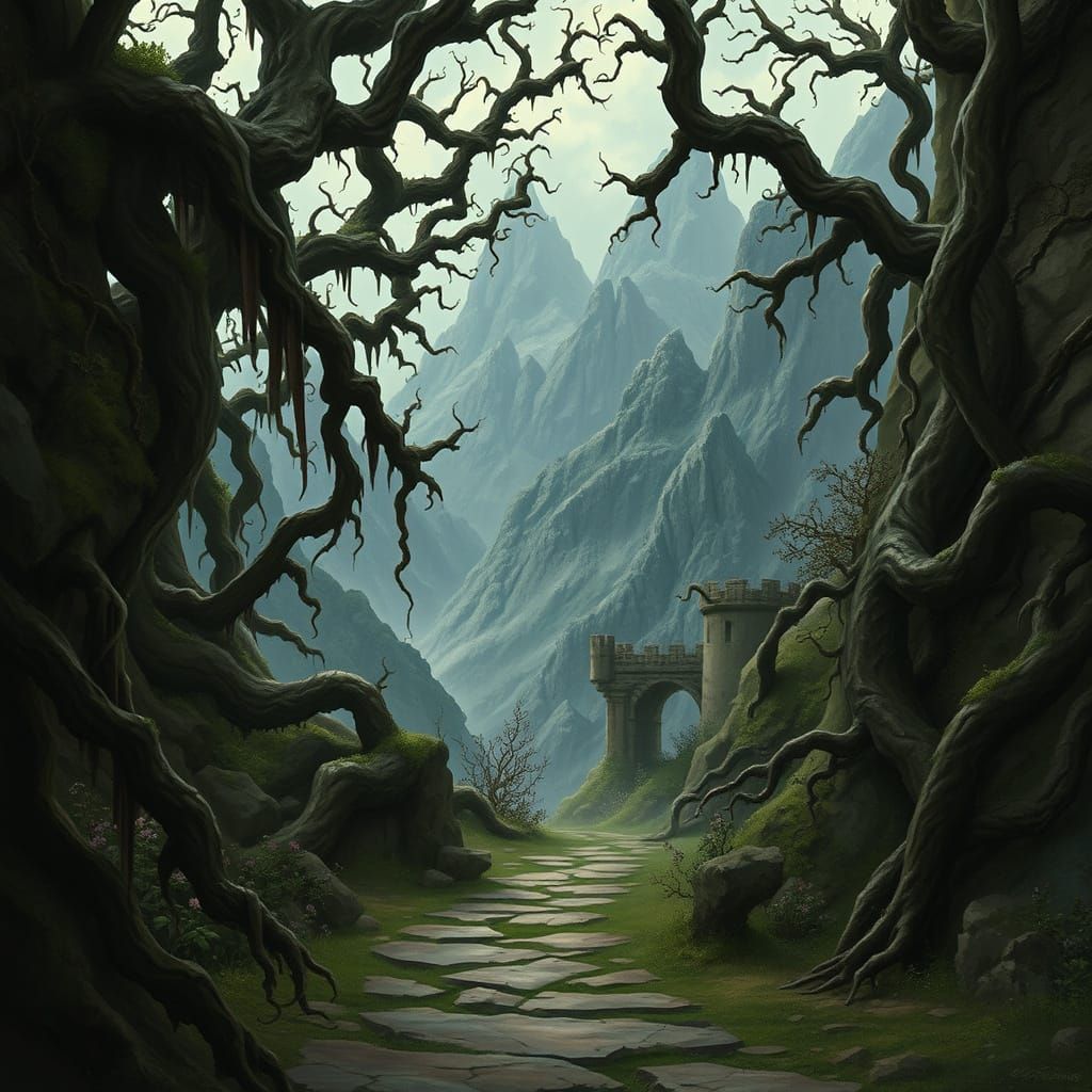 Medieval Fantasy Landscape with Ancient Vines
