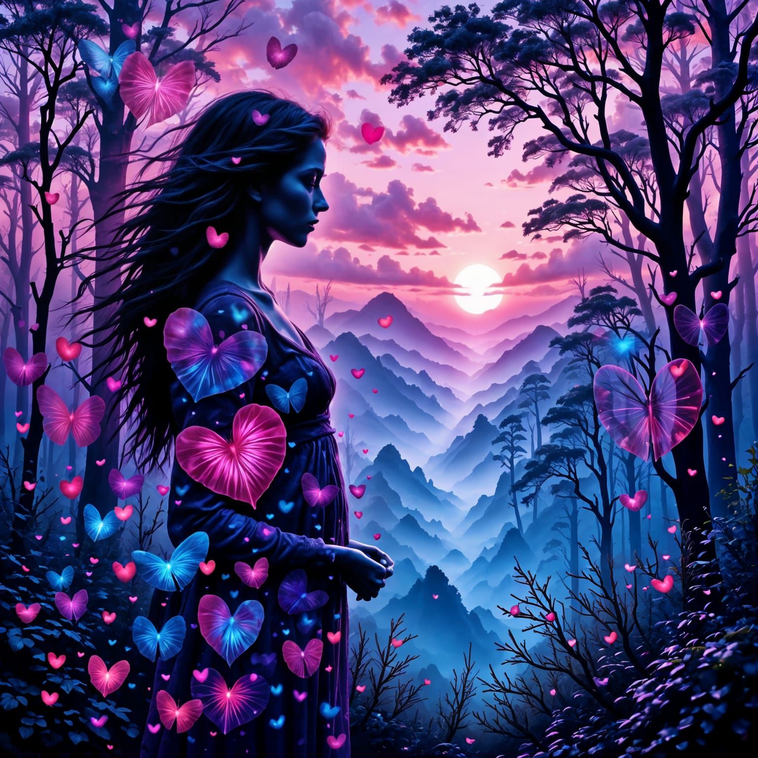 Emotional Double Exposure: Pink Stars, Blue Moons, Purple He...