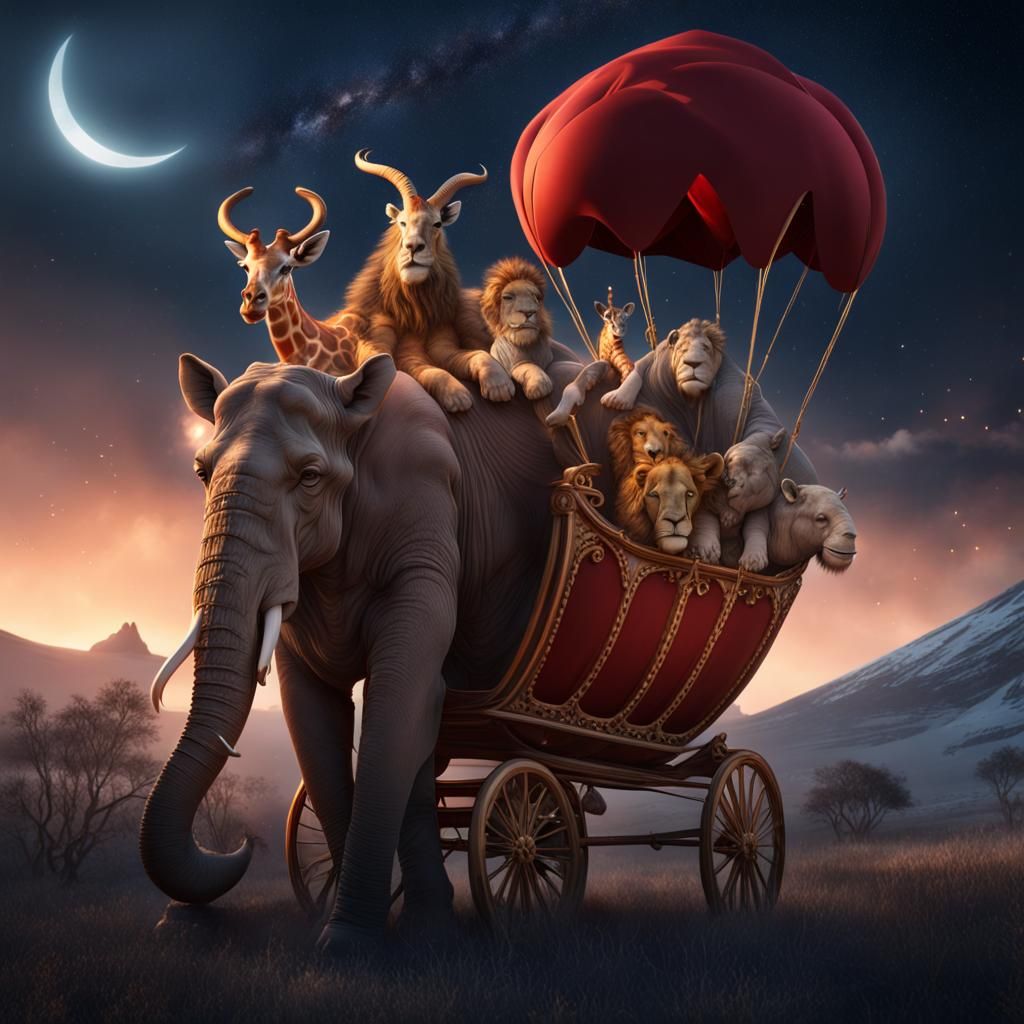 Santa's Sleigh Pulled By Wild Animals, Fantasy Art