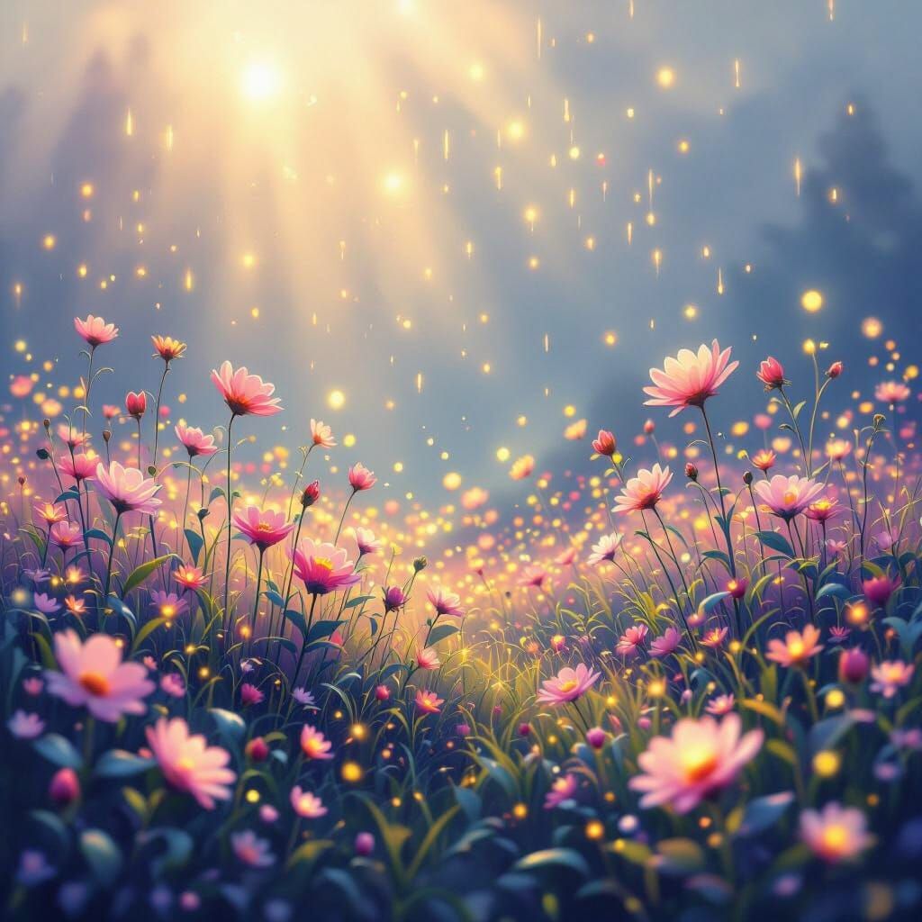 Ethereal Landscape with Golden Dust Rain