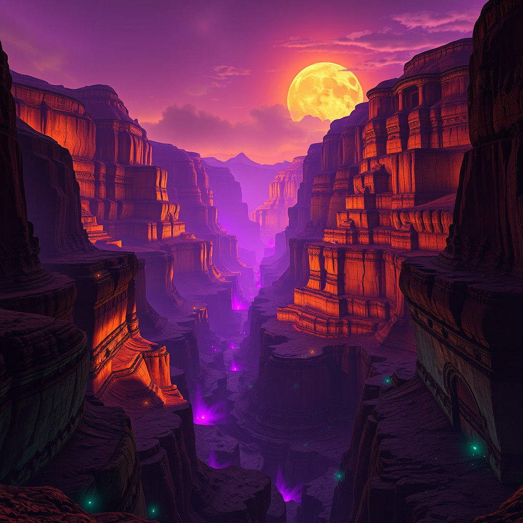 Mystical Desert Canyon in Eerie Twilight