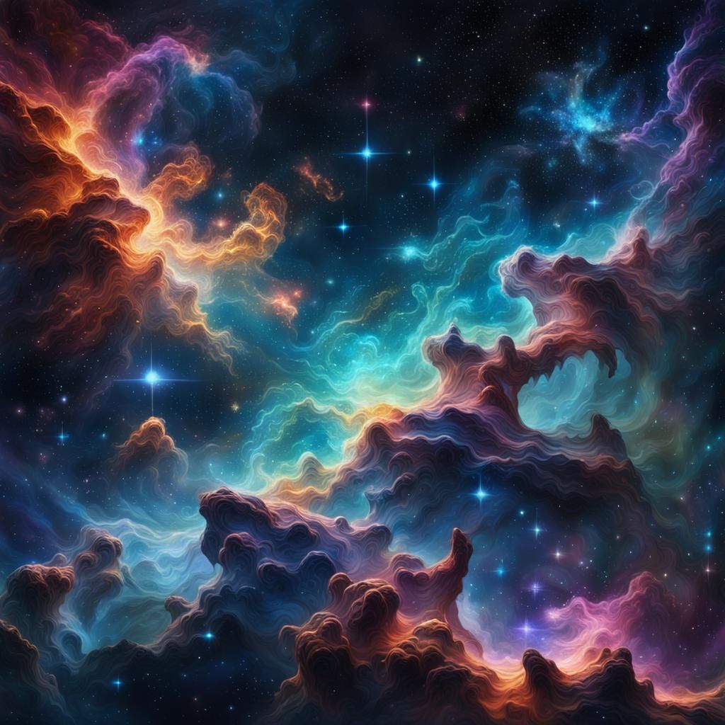 Nebula and Galaxy Illustration in Vintage Style