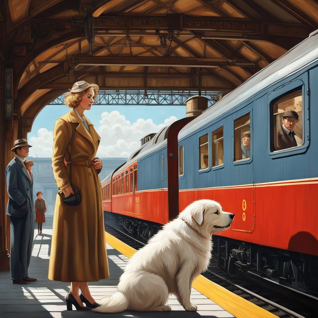 A man is waiting for the train at a train station, a Pyrenea...