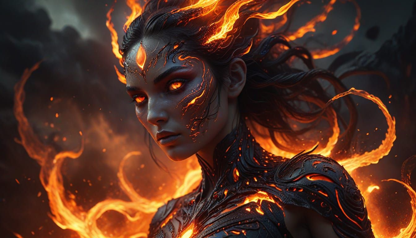 Ethereal Goddess of Hell in Fiery Realm