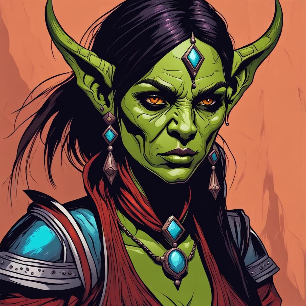 Female Orc Sorceress in Abstract Art Style