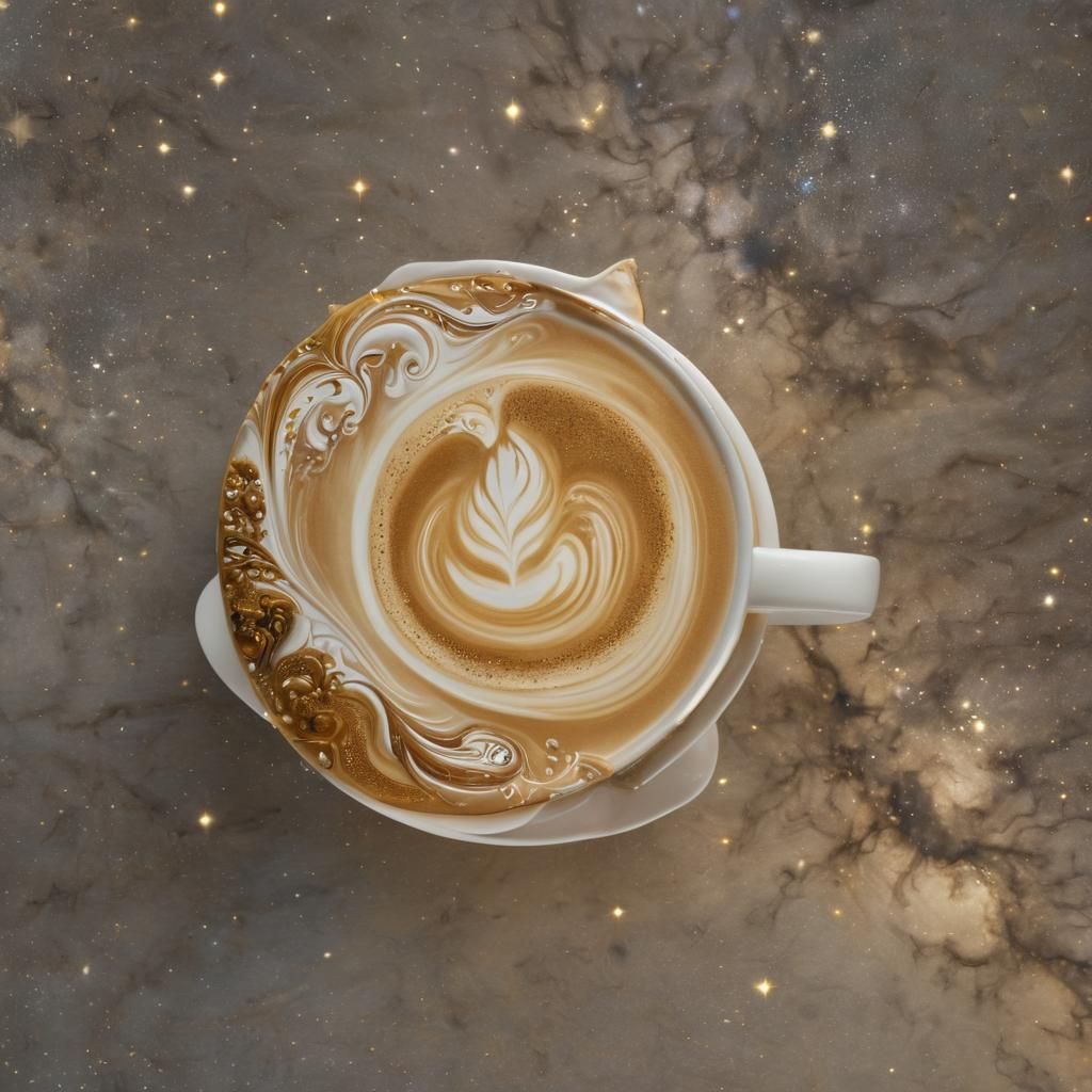 Cosmic Latte Art Phoenix in Digital Painting