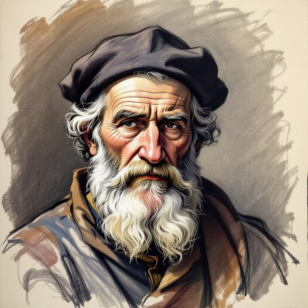 Michelangelo Buonarroti Portrait in Charcoal Sketch Style