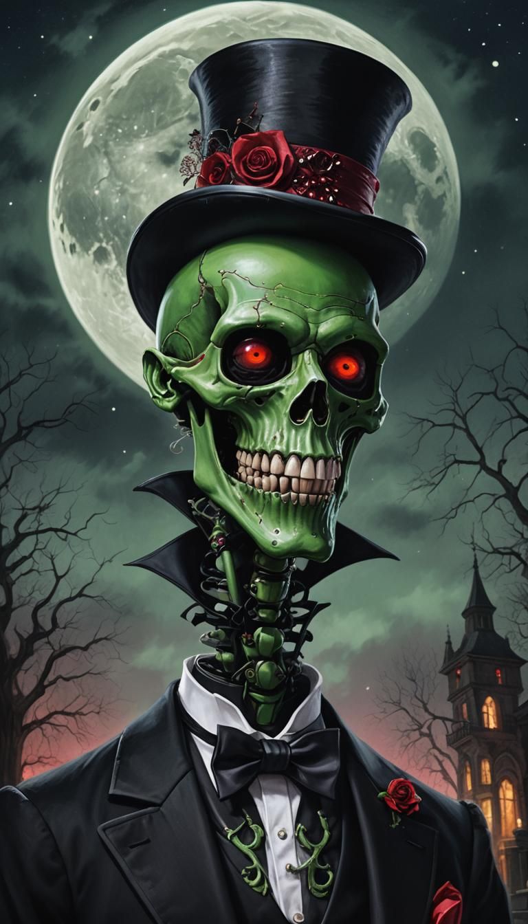 Green Skeleton Vampire in Dark Fantasy Portrait