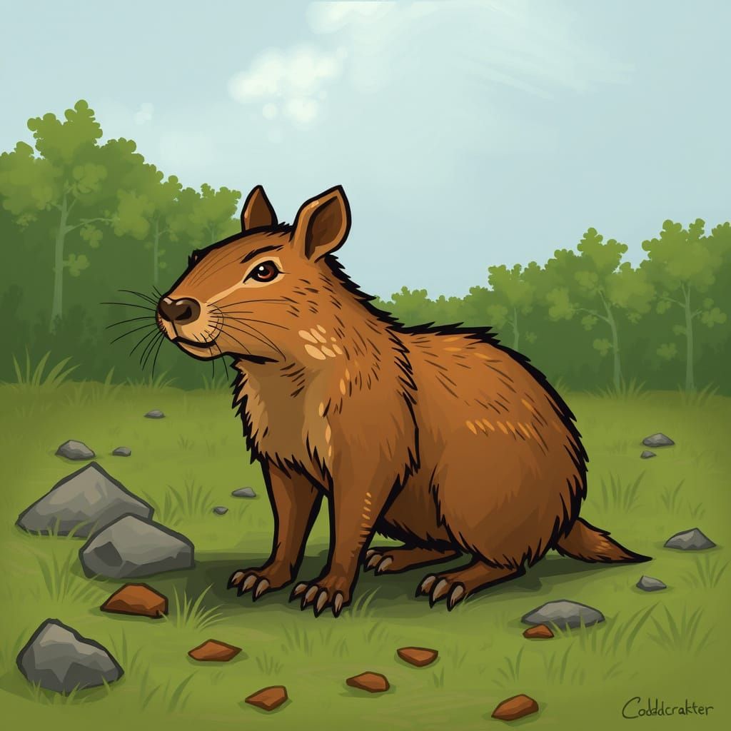 Capybara Sodacracker Library: AI Generated Image