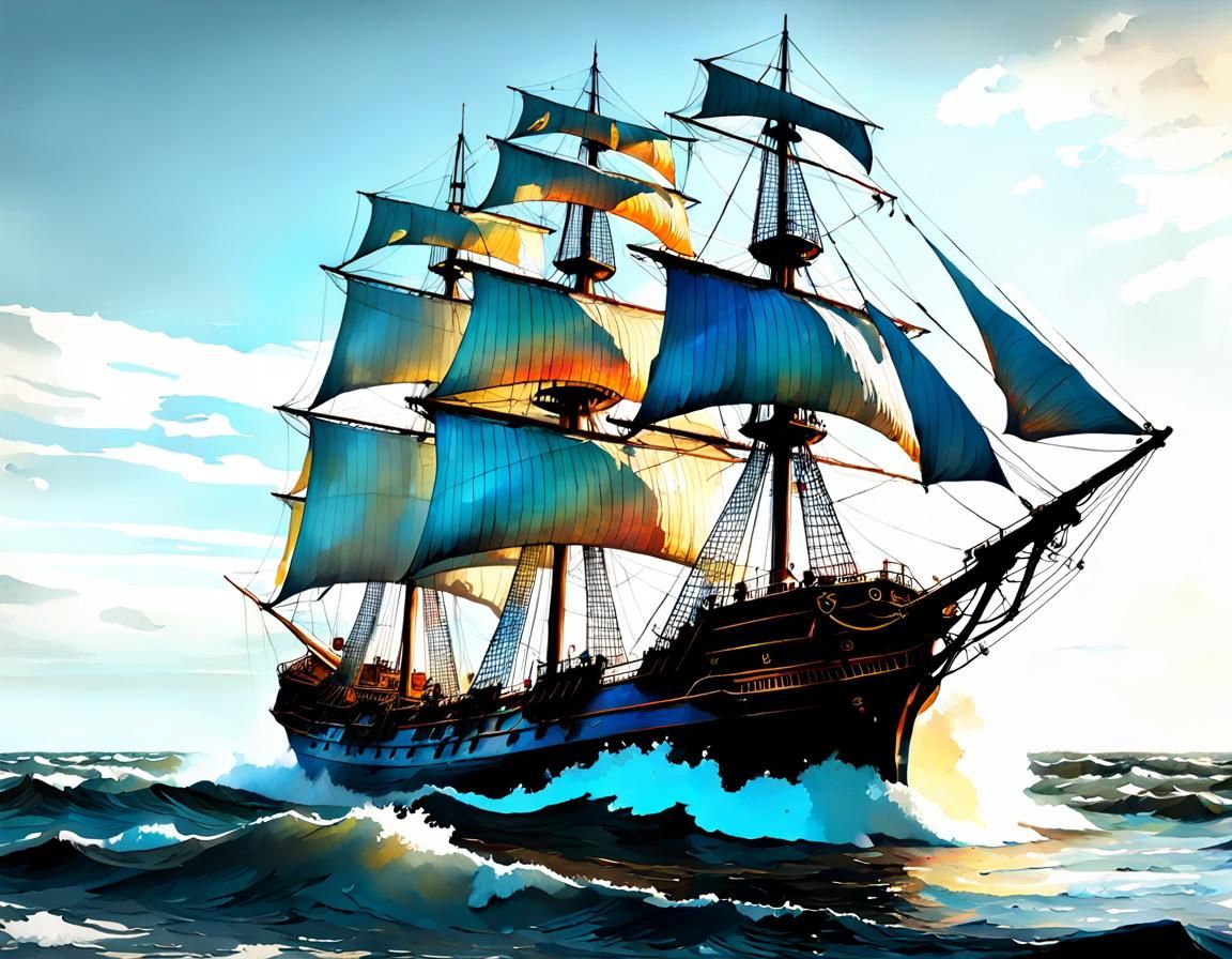 Majestic Sailing Ship on a Stormy Sea